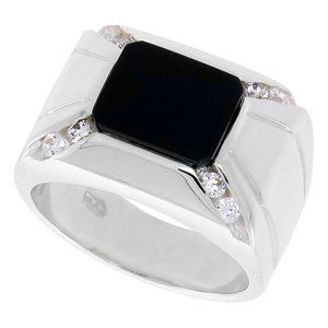 Large Sterling Silver Mens Black Onyx Ring